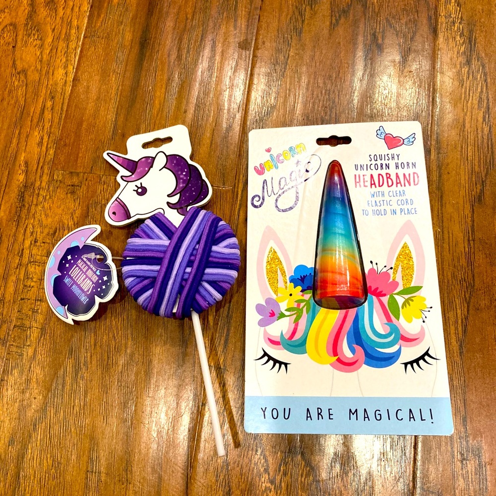 Unicorn Costume Headband & Hair Ties NEW! Rainbow